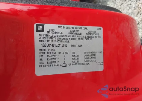 2008 Chevrolet Silverado 1500 Lt1 from USA, damaged, VIN 1GCEC14018Z118613